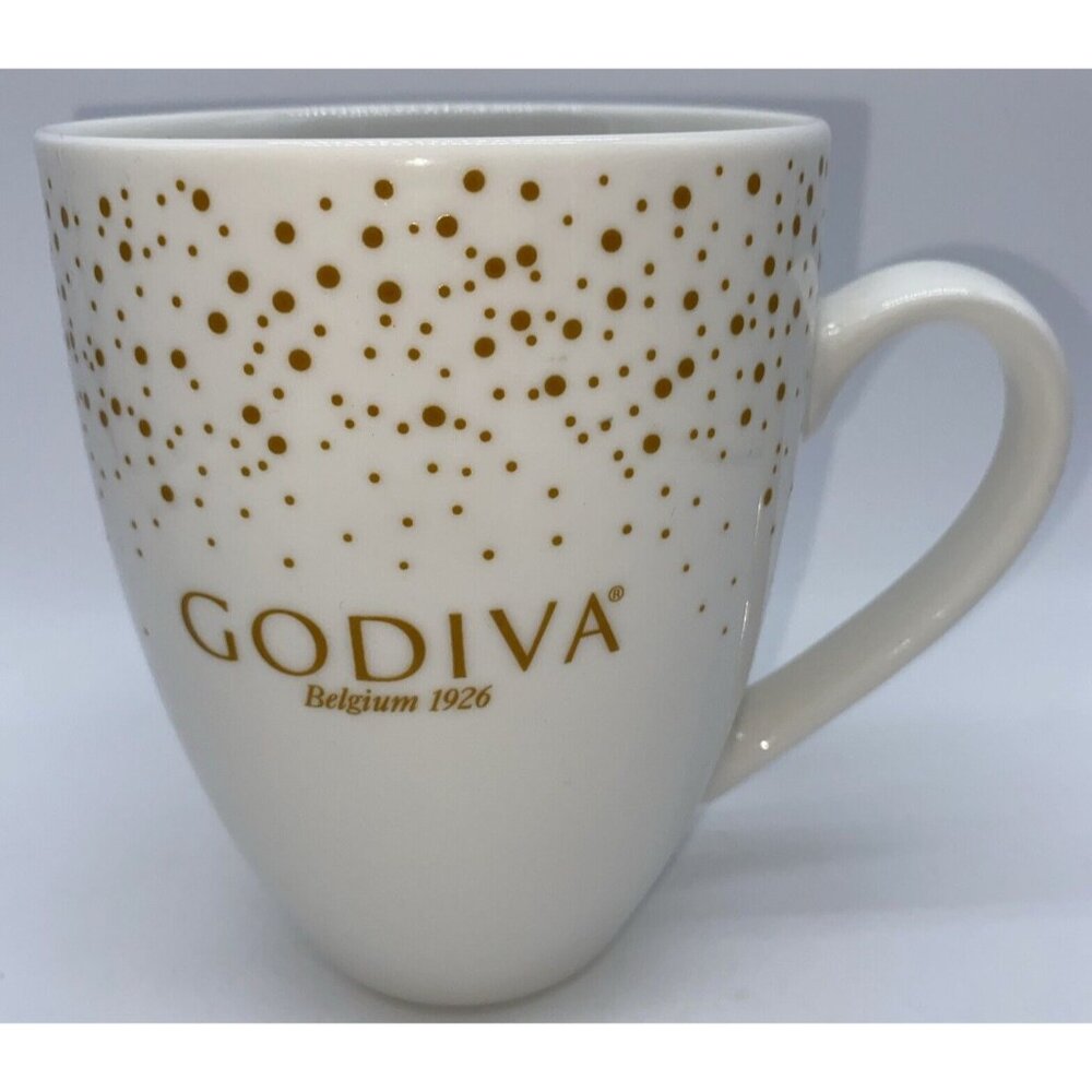 Godiva Coffee Tea Mug Cup Belgium 1926 White Gold Dots Ceramic